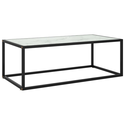 Berkfield Coffee Table Black with White Marble Glass 100x50x35 cm