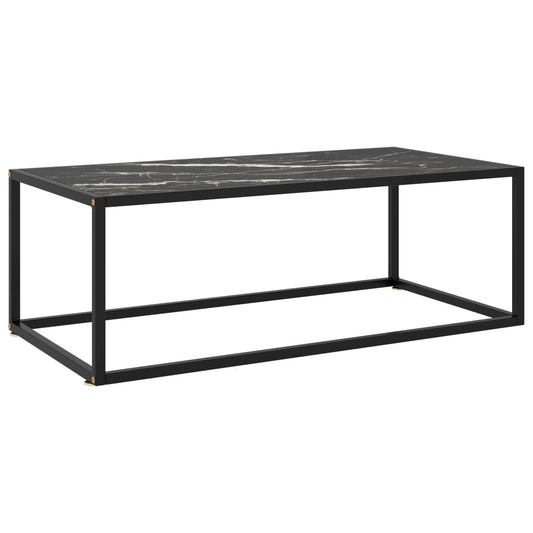 Berkfield Coffee Table Black with Black Marble Glass 100x50x35 cm