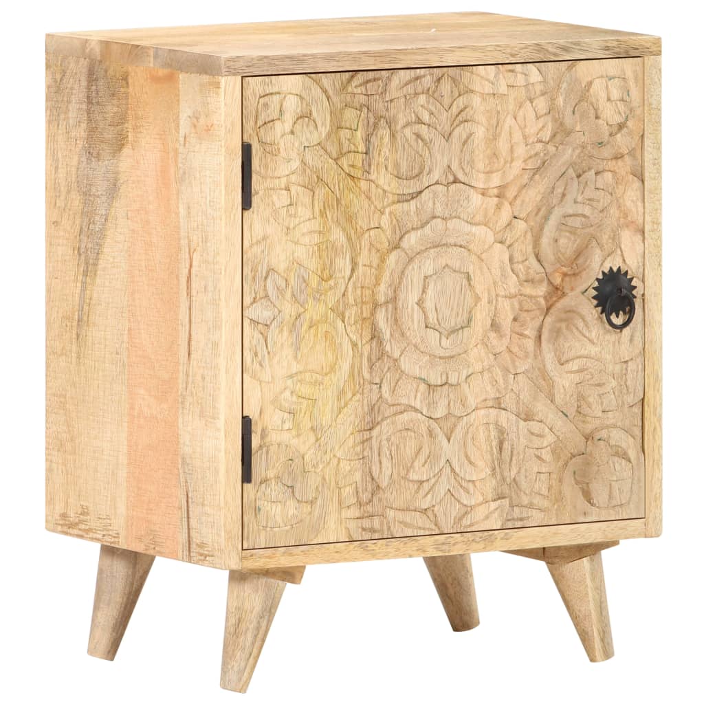Berkfield Carved Bedside Cabinet 40x30x50 cm Solid Mango Wood