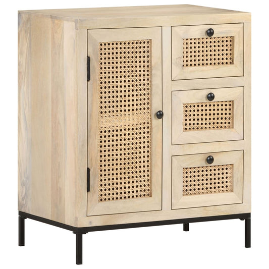 Berkfield Sideboard 60x35x70 cm Solid Mango Wood and Natural Cane