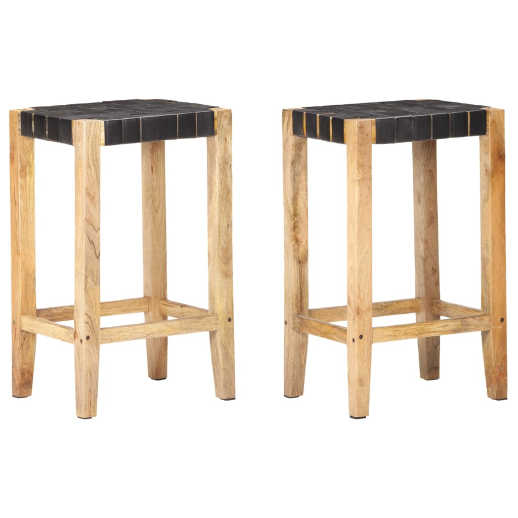 Berkfield Bar Stools 2 pcs Black Real Leather 75 cm