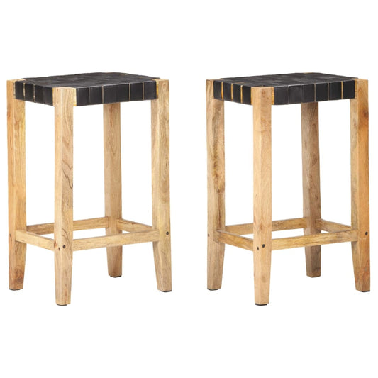 Berkfield Bar Stools 2 pcs Black Real Leather 75 cm