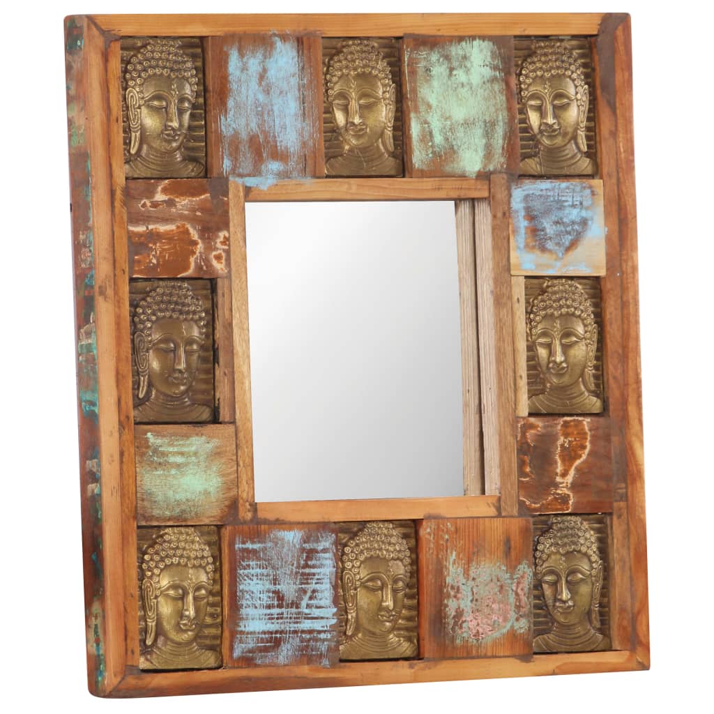 Berkfield Mirror with Buddha Cladding 50x50 cm Solid Reclaimed Wood