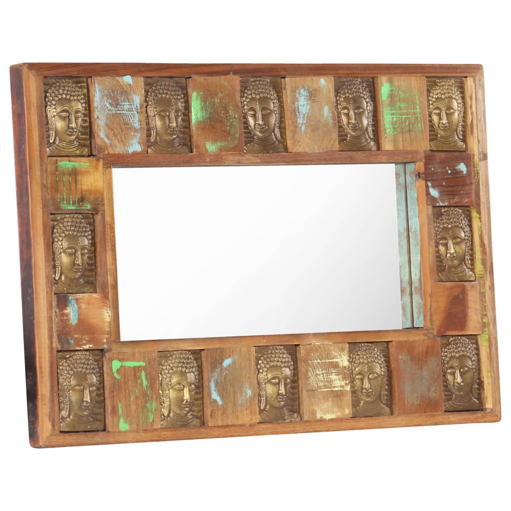 Berkfield Mirror with Buddha Cladding 80x50 cm Solid Reclaimed Wood