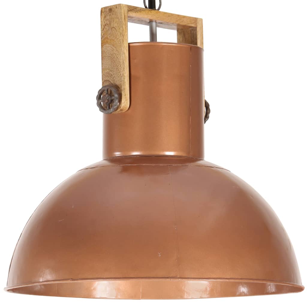 Berkfield Industrial Hanging Lamp 25 W Copper Round Mango Wood 52 cm E27