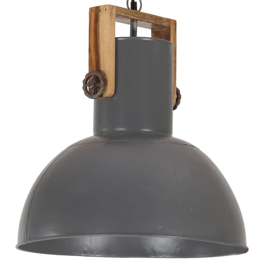 Berkfield Industrial Hanging Lamp 25 W Grey Round Mango Wood 42 cm E27