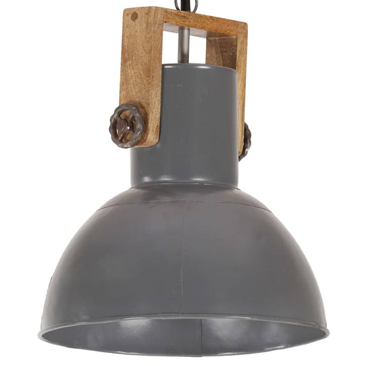 Berkfield Industrial Hanging Lamp 25 W Grey Round Mango Wood 32 cm E27