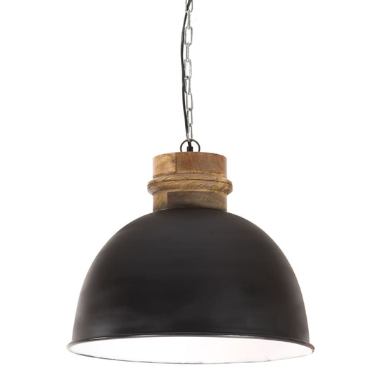 Berkfield Industrial Hanging Lamp 25 W Black Round Mango Wood 50 cm E27