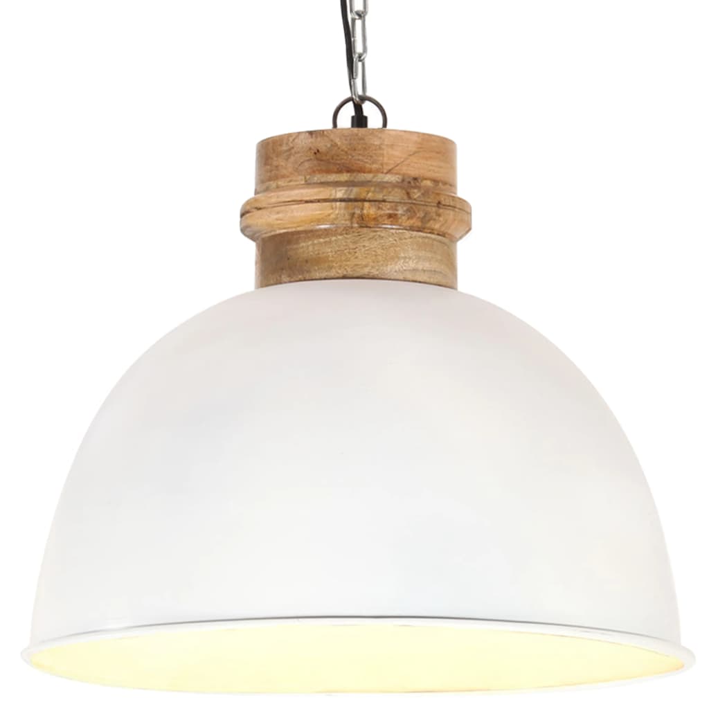 Berkfield Industrial Hanging Lamp White Round 50 cm E27 Solid Mango Wood