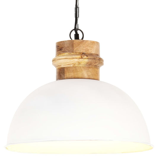 Berkfield Industrial Hanging Lamp White Round 42 cm E27 Solid Mango Wood