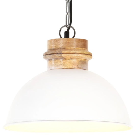 Berkfield Industrial Hanging Lamp White Round 32 cm E27 Solid Mango Wood