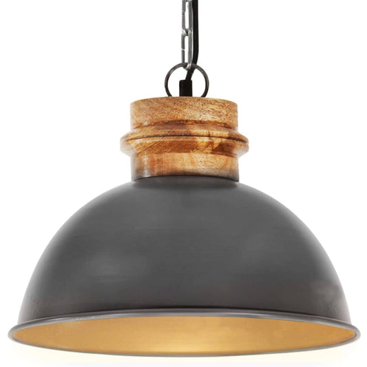 Berkfield Industrial Hanging Lamp Grey Round 32 cm E27 Solid Mango Wood