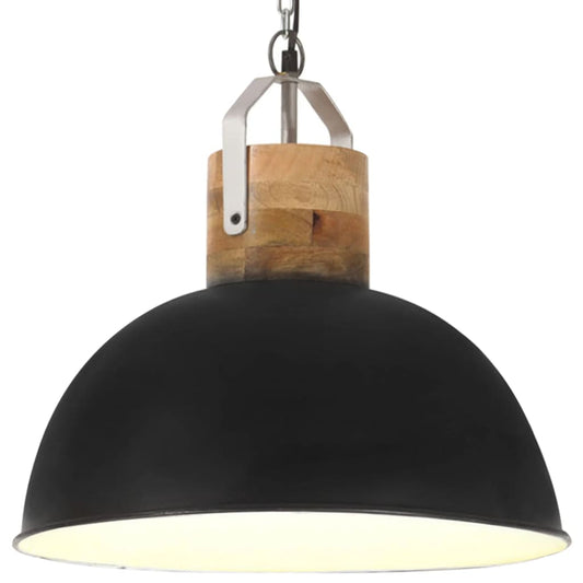 Berkfield Industrial Hanging Lamp Black Round 42 cm E27 Solid Mango Wood