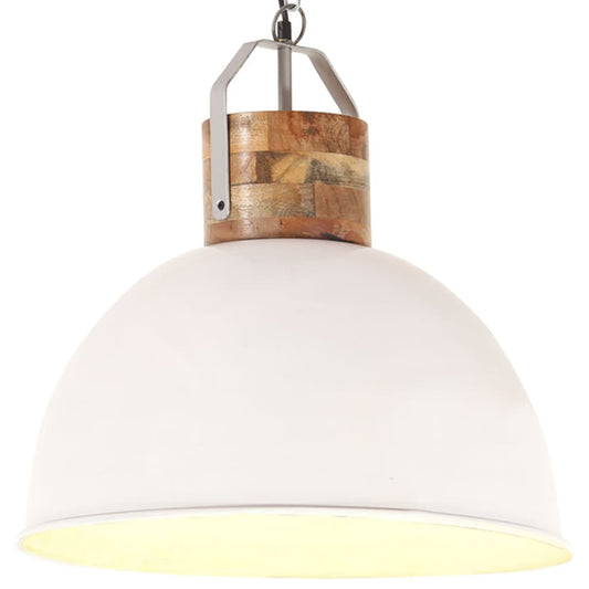 Berkfield Industrial Hanging Lamp White Round 51 cm E27 Solid Mango Wood