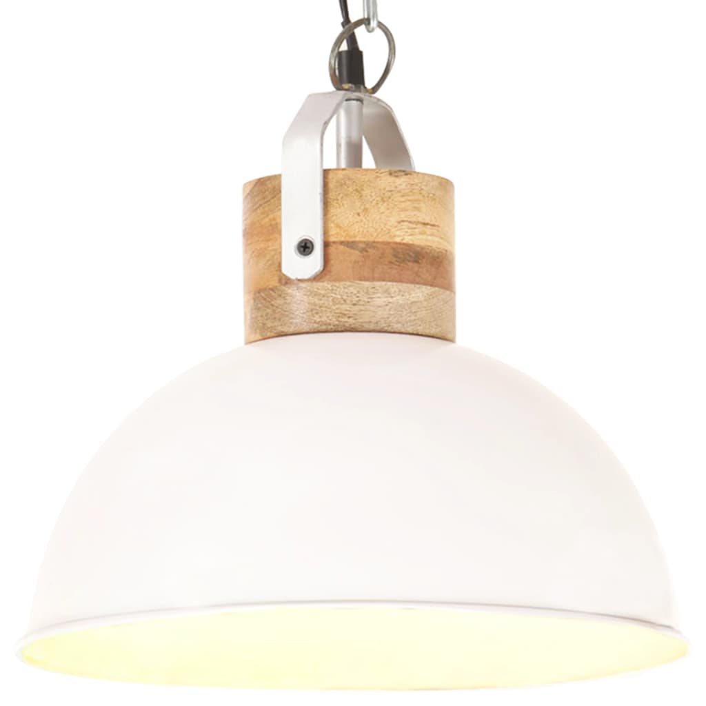 Berkfield Industrial Hanging Lamp White Round 32 cm E27 Solid Mango Wood