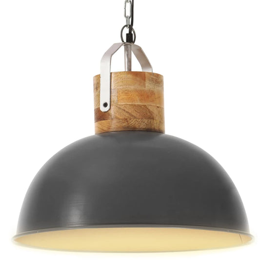 Berkfield Industrial Hanging Lamp Grey Round 42 cm E27 Solid Mango Wood