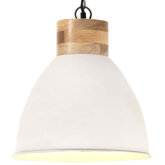 Berkfield Industrial Hanging Lamp White Iron & Solid Wood 46 cm E27