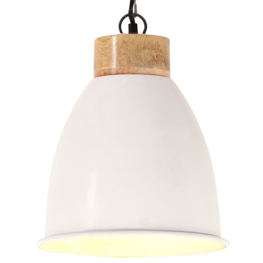 Berkfield Industrial Hanging Lamp White Iron & Solid Wood 23 cm E27