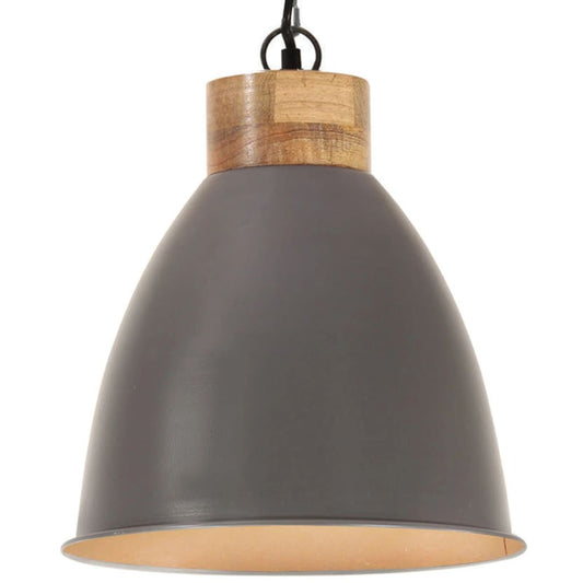 Berkfield Industrial Hanging Lamp Grey Iron & Solid Wood 35 cm E27