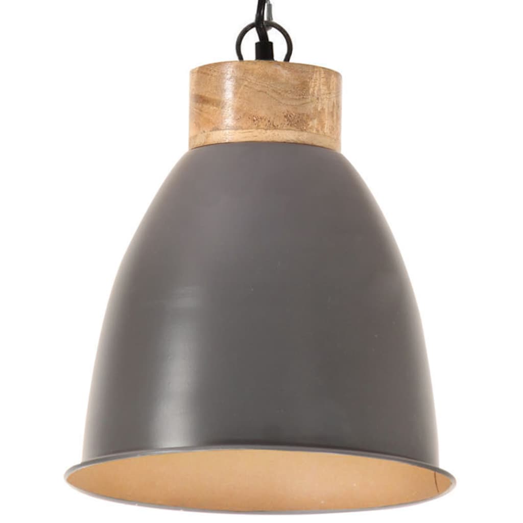 Berkfield Industrial Hanging Lamp Grey Iron & Solid Wood 23 cm E27