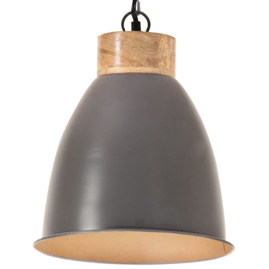 Berkfield Industrial Hanging Lamp Grey Iron & Solid Wood 23 cm E27