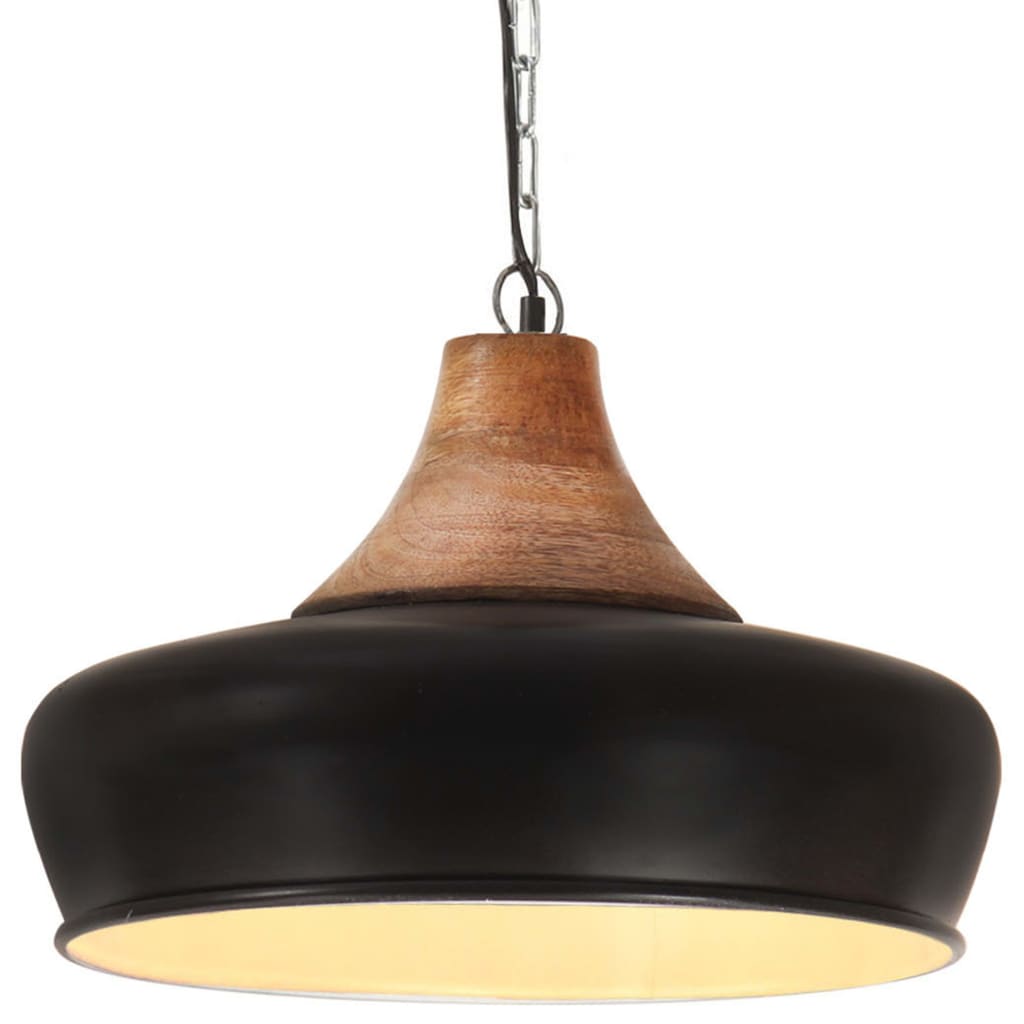 Berkfield Industrial Hanging Lamp Black Iron & Solid Wood 26 cm E27