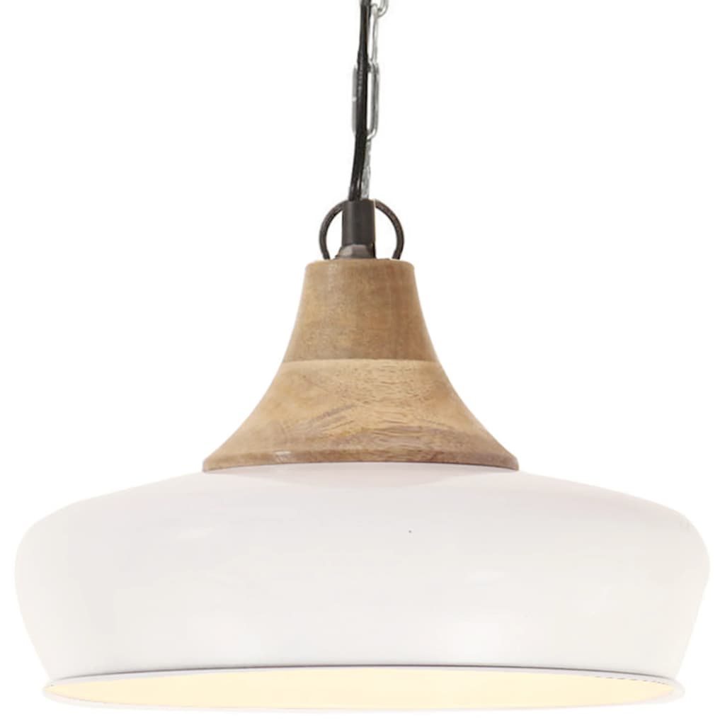 Berkfield Industrial Hanging Lamp White Iron & Solid Wood 26 cm E27