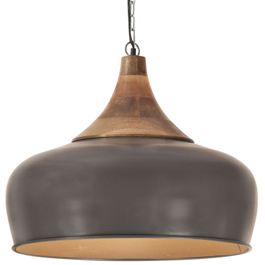 Berkfield Industrial Hanging Lamp Grey Iron & Solid Wood 45 cm E27