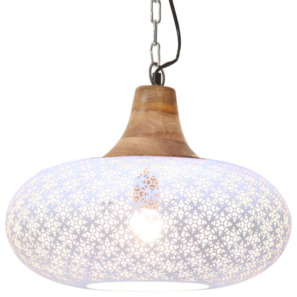 Berkfield Industrial Hanging Lamp White Iron & Solid Wood 40 cm E27