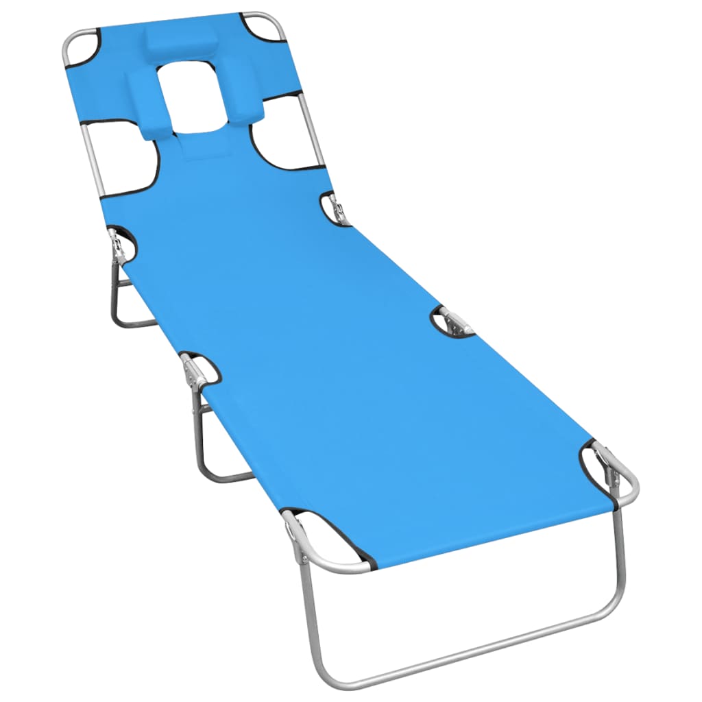 Berkfield Folding Sun Lounger with Head Cushion Steel Turqoise Blue