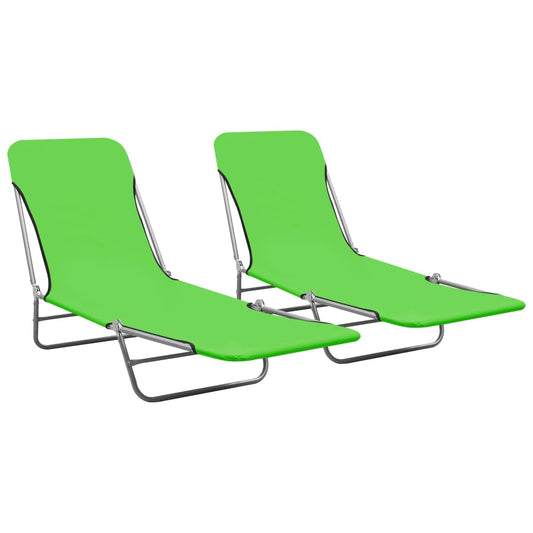 Berkfield Folding Sun Loungers 2 pcs Steel and Fabric Green
