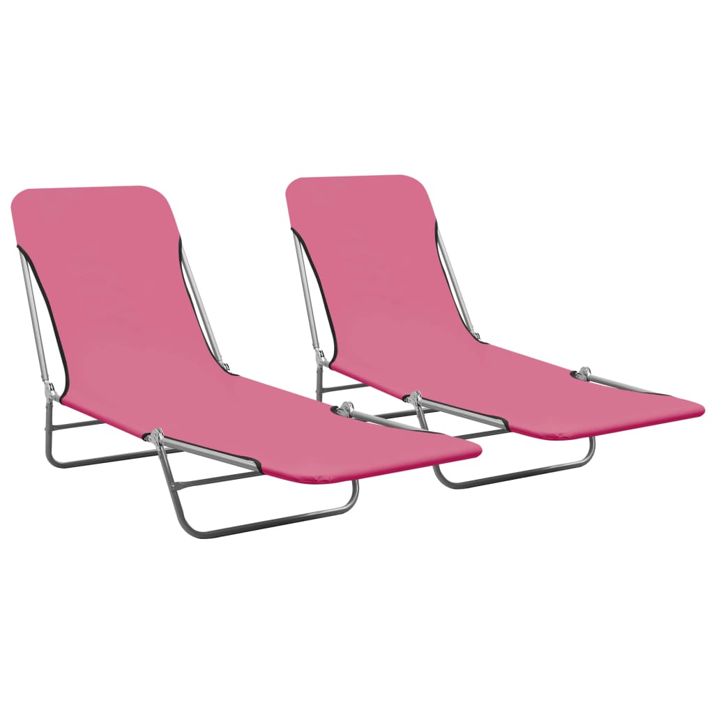 Berkfield Folding Sun Loungers 2 pcs Steel and Fabric Pink