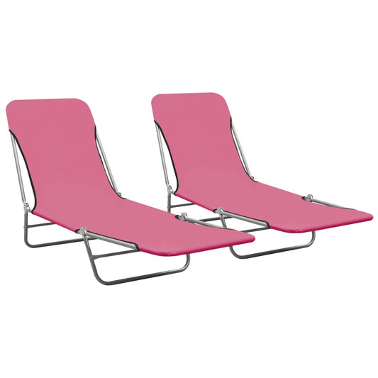 Berkfield Folding Sun Loungers 2 pcs Steel and Fabric Pink