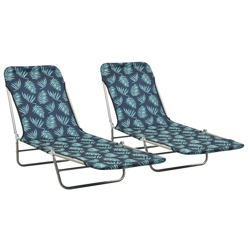 Berkfield Folding Sun Loungers 2 pcs Steel and Fabric Leaf Pattern