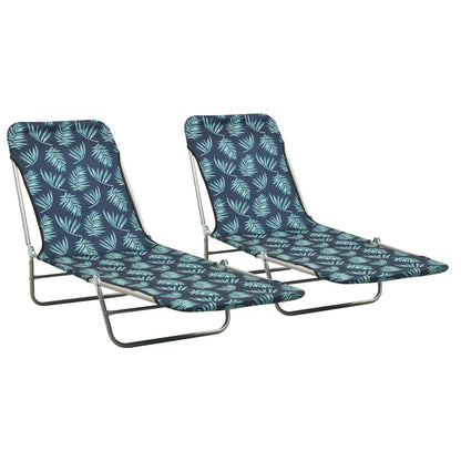 Berkfield Folding Sun Loungers 2 pcs Steel and Fabric Leaf Pattern
