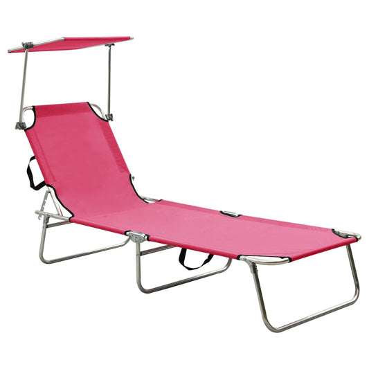Berkfield Folding Sun Lounger with Canopy Pink Aluminium