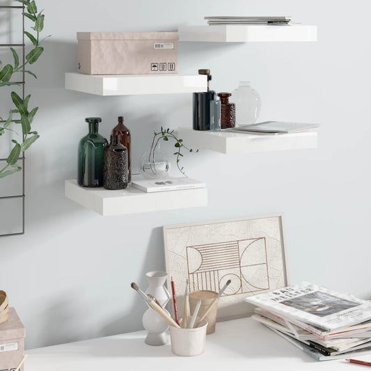Berkfield Floating Wall Shelves 4 pcs High Gloss White 23x23.5x3.8 cm MDF