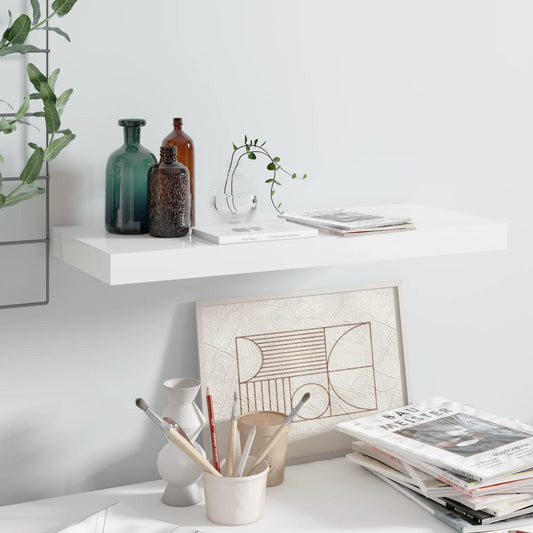 Berkfield Floating Wall Shelf High Gloss White 60x23.5x3.8 cm MDF