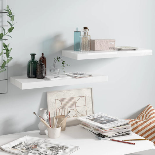 Berkfield Floating Wall Shelves 2 pcs High Gloss White 60x23.5x3.8 cm MDF