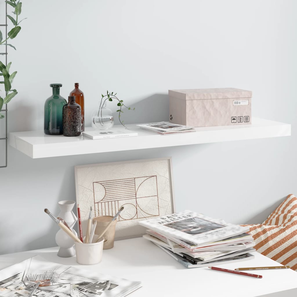 Berkfield Floating Wall Shelf High Gloss White 90x23.5x3.8 cm MDF
