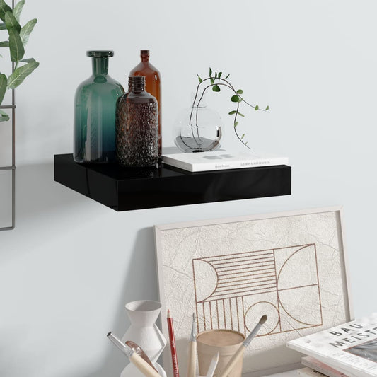 Berkfield Floating Wall Shelf High Gloss Black 23x23.5x3.8 cm MDF