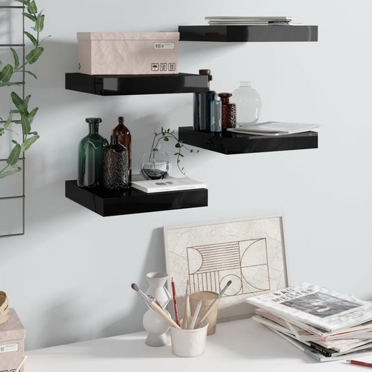 Berkfield Floating Wall Shelves 4 pcs High Gloss Black 23x23.5x3.8 cm MDF