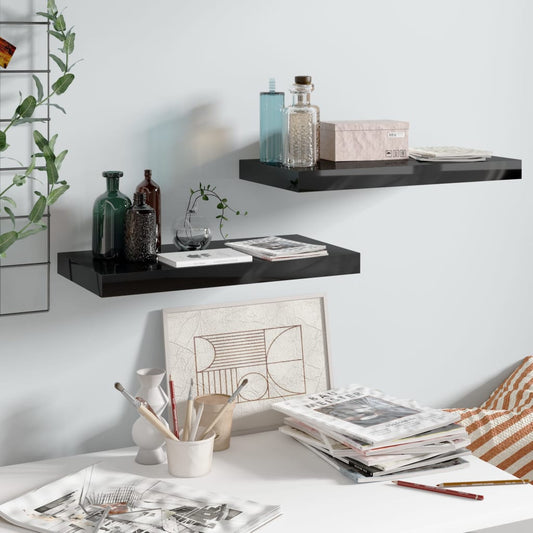 Berkfield Floating Wall Shelves 2 pcs High Gloss Black 50x23x3.8 cm MDF