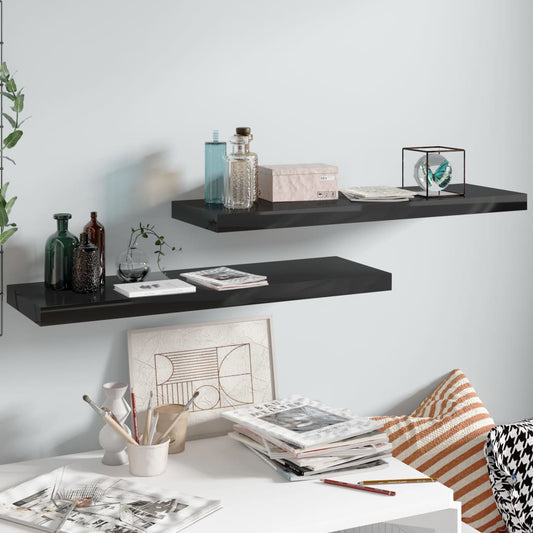 Berkfield Floating Wall Shelves 2 pcs High Gloss Black 80x23.5x3.8 cm MDF