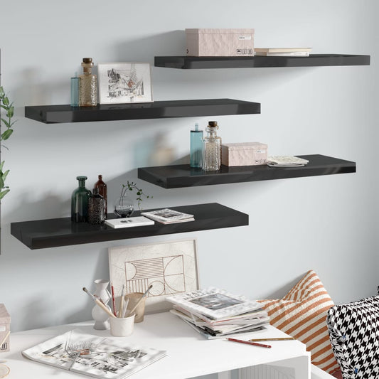 Berkfield Floating Wall Shelves 4 pcs High Gloss Black 80x23.5x3.8 cm MDF