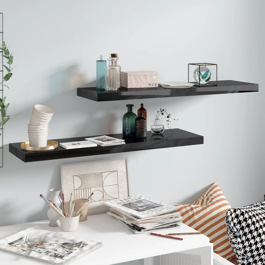 Berkfield Floating Wall Shelves 2 pcs High Gloss Black 90x23.5x3.8 cm MDF