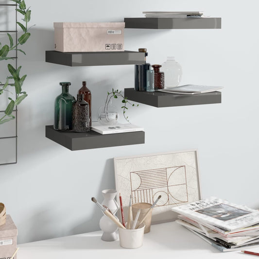 Berkfield Floating Wall Shelves 4 pcs High Gloss Grey 23x23.5x3.8 cm MDF