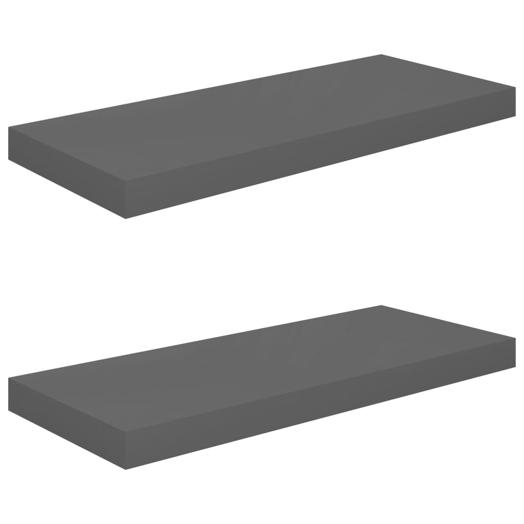 Berkfield Floating Wall Shelves 2 pcs High Gloss Grey 60x23.5x3.8 cm MDF