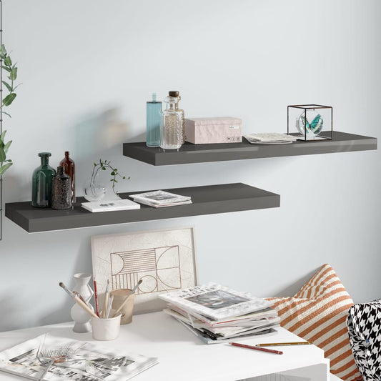 Berkfield Floating Wall Shelves 2 pcs High Gloss Grey 80x23.5x3.8 cm MDF