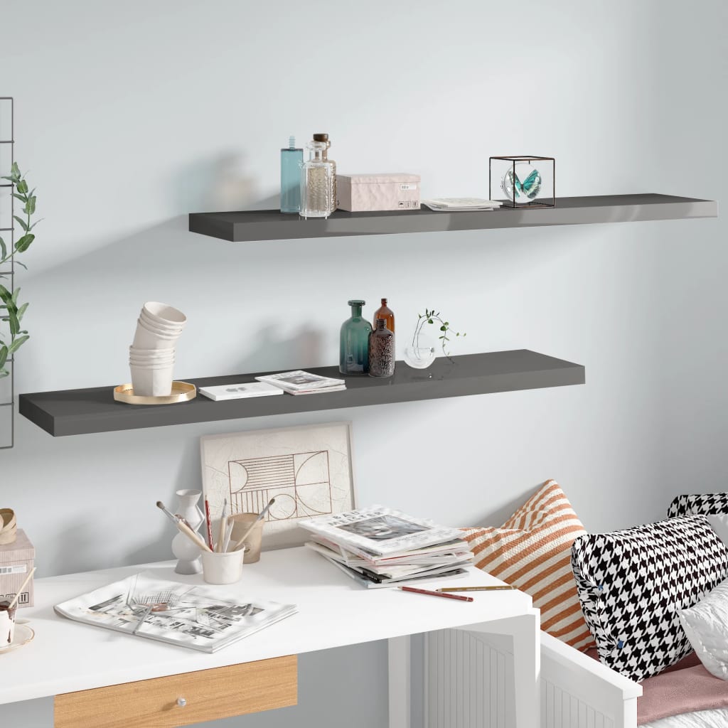 Berkfield Floating Wall Shelves 2 pcs High Gloss Grey 120x23.5x3.8 cm MDF